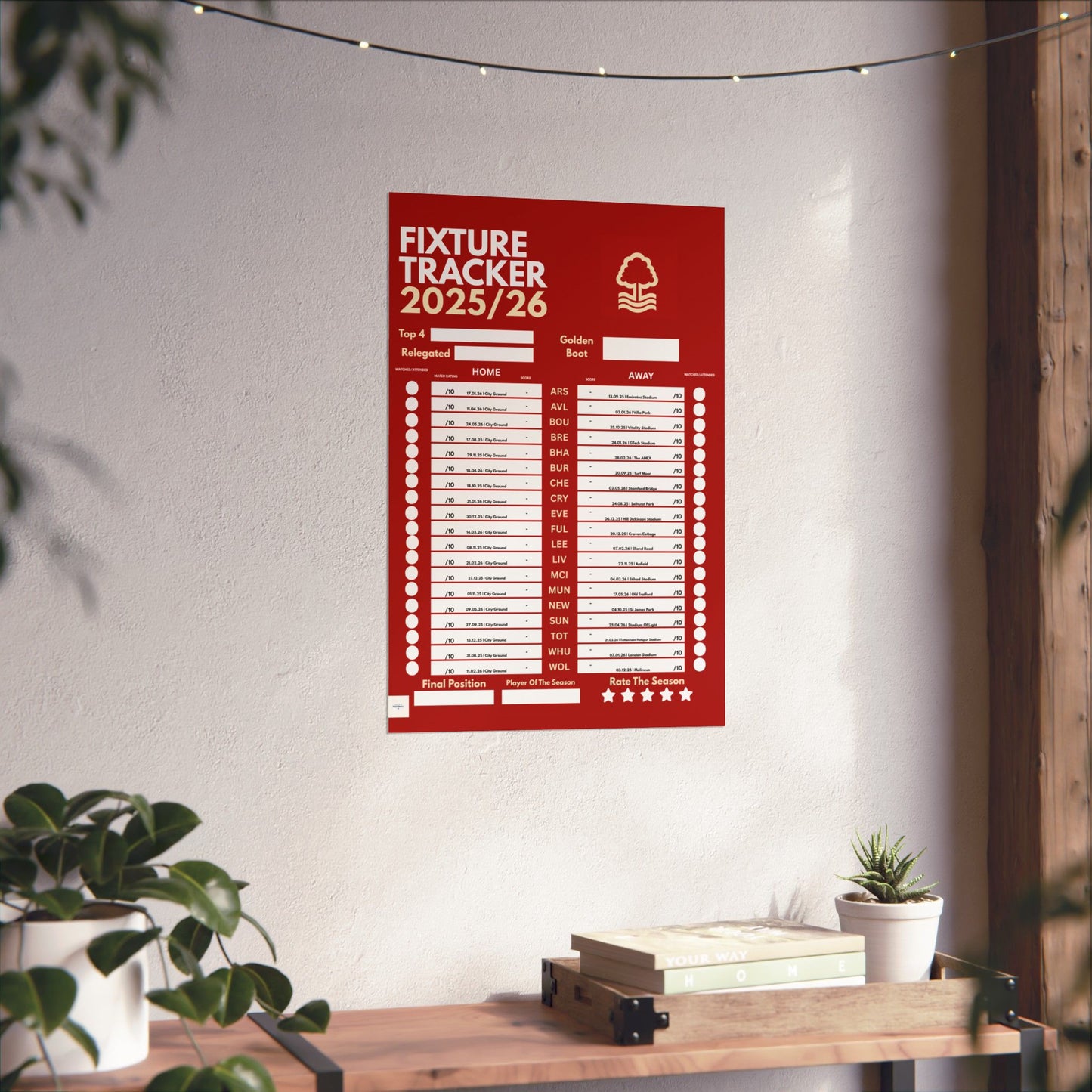 Nottm Forest 2025/26 Fixture Tracker