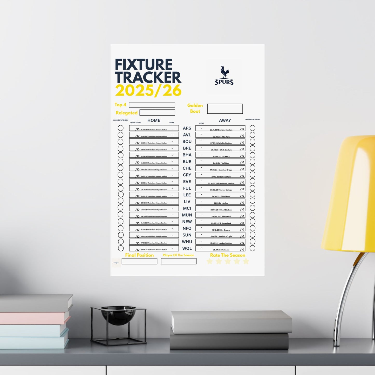 Tottenham 2025/26 Fixture Tracker
